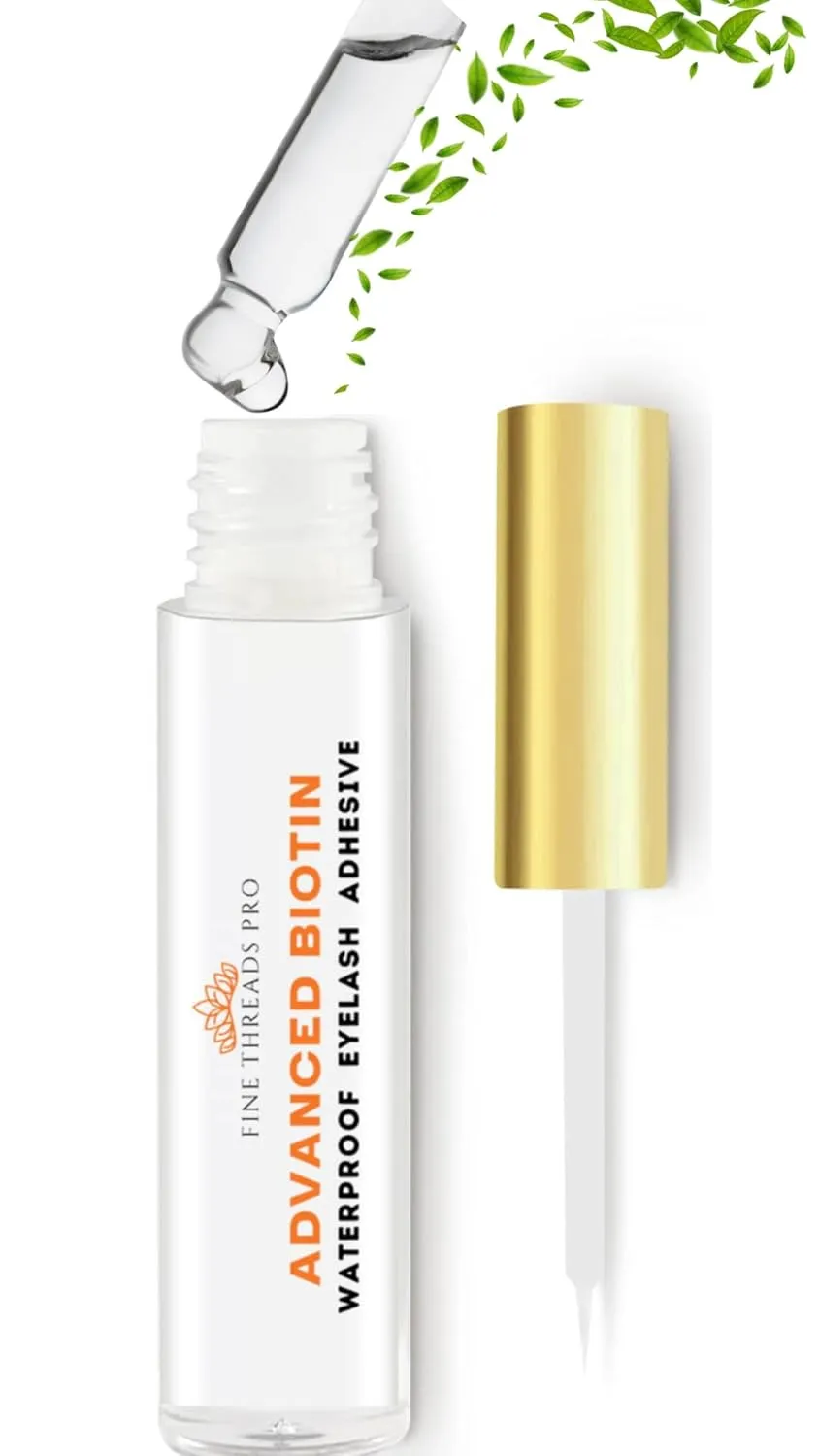 2 in 1 Clear Lash Glue with Lash Growth BIOTIN; Sensitive Eyes; Strong Hold Easy Brush On for False Eyelash Extensions, Strip Lashes, Mink, Wispy, Latex Free, No Parabens; Waterproof