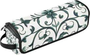 2-in-1 Curling Iron Travel Case and Heat Resistant Mat Large Capacity Hair Tool Organizer for Flat Iron Hot Tools and Haircare Accessories,Fashion Europe Vine Scroll Pattern Cyan Travel Bag