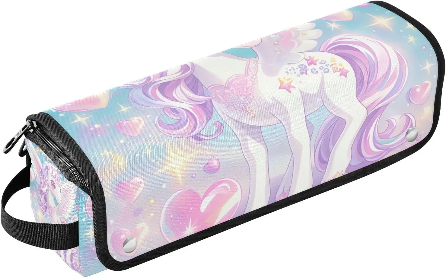 2-in-1 Curling Iron Travel Case with Heat Resistant Pad Removable Hair Styling Accessories Organizer for Straigheners, Curling Iron, Hair Dryer,Cute Cartoon unicorns Glitter Hearts Women