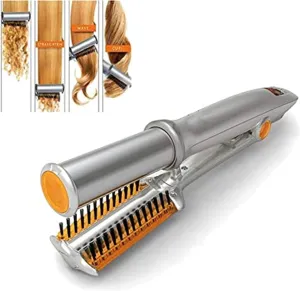 2 in 1 Hair Curler Straighter Rotating Iron for Hair Curling and Straighting, Professional Hot Brush Styler Irons Hairdressing Tool with Adjustable