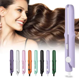 2-in-1 Mini Dual Purpose Curling Iron for Short Hair, Dualglam Curling Wand & Flat Iron Hair Straightener, Portable Travel 3/4 Inch Barrel Curlers for Women Men Styling Tools(Mauve)