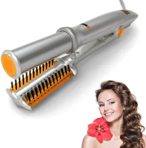2 in1 Hair Curler Straighter Rotating Iron, Curling Iron Wand for Hair Curling and Straighting, Dry and Wet Styling Tool, Travel for Girls Women (Gray)