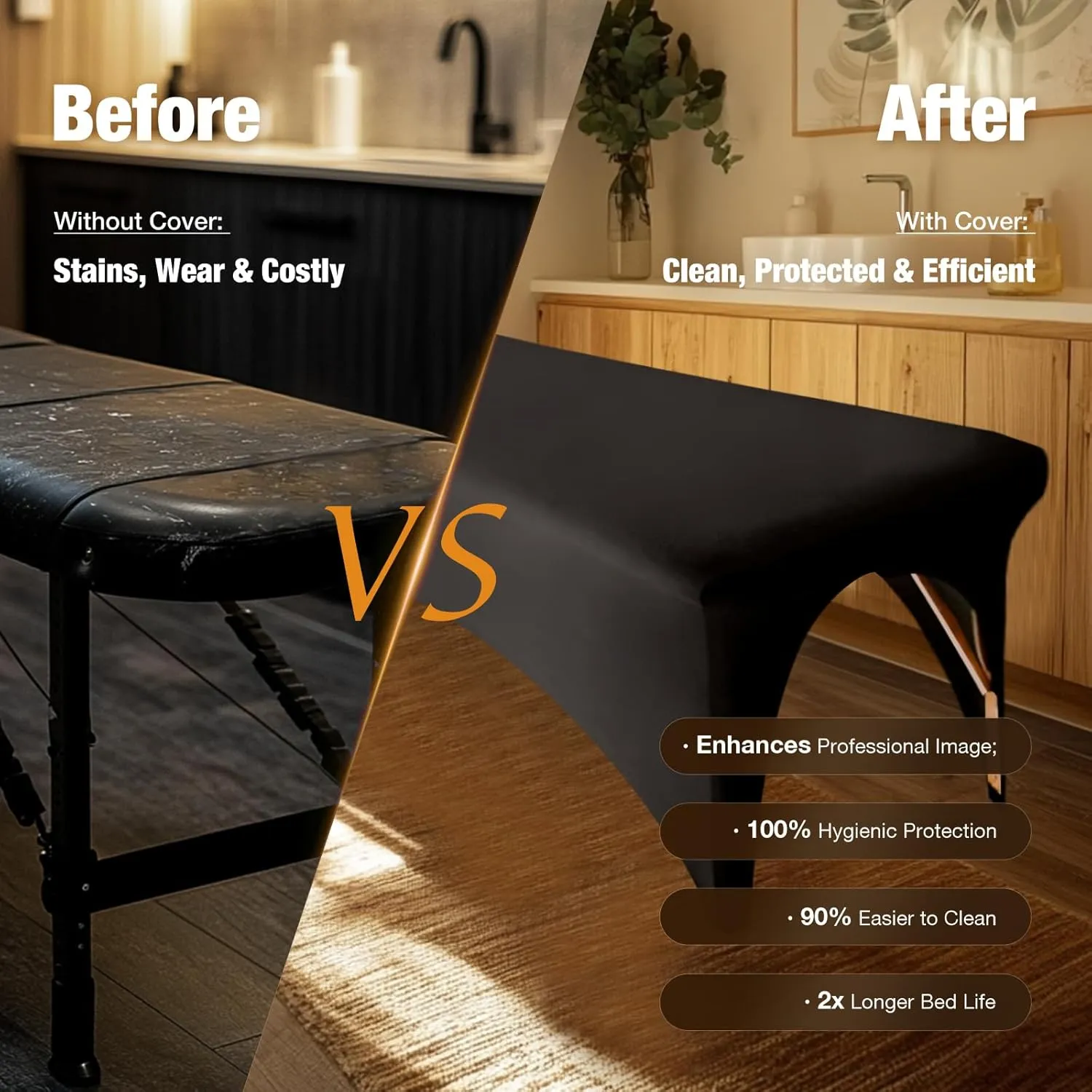 2-Pack Lash Bed Cover Professional Stretchy Spa Bed Cover Reusable Massage Table Cover Beauty Bed Protective Topper, Excellent for Lash Extension, Massage, Spa, Salon, Wax, Tattoo (Black)