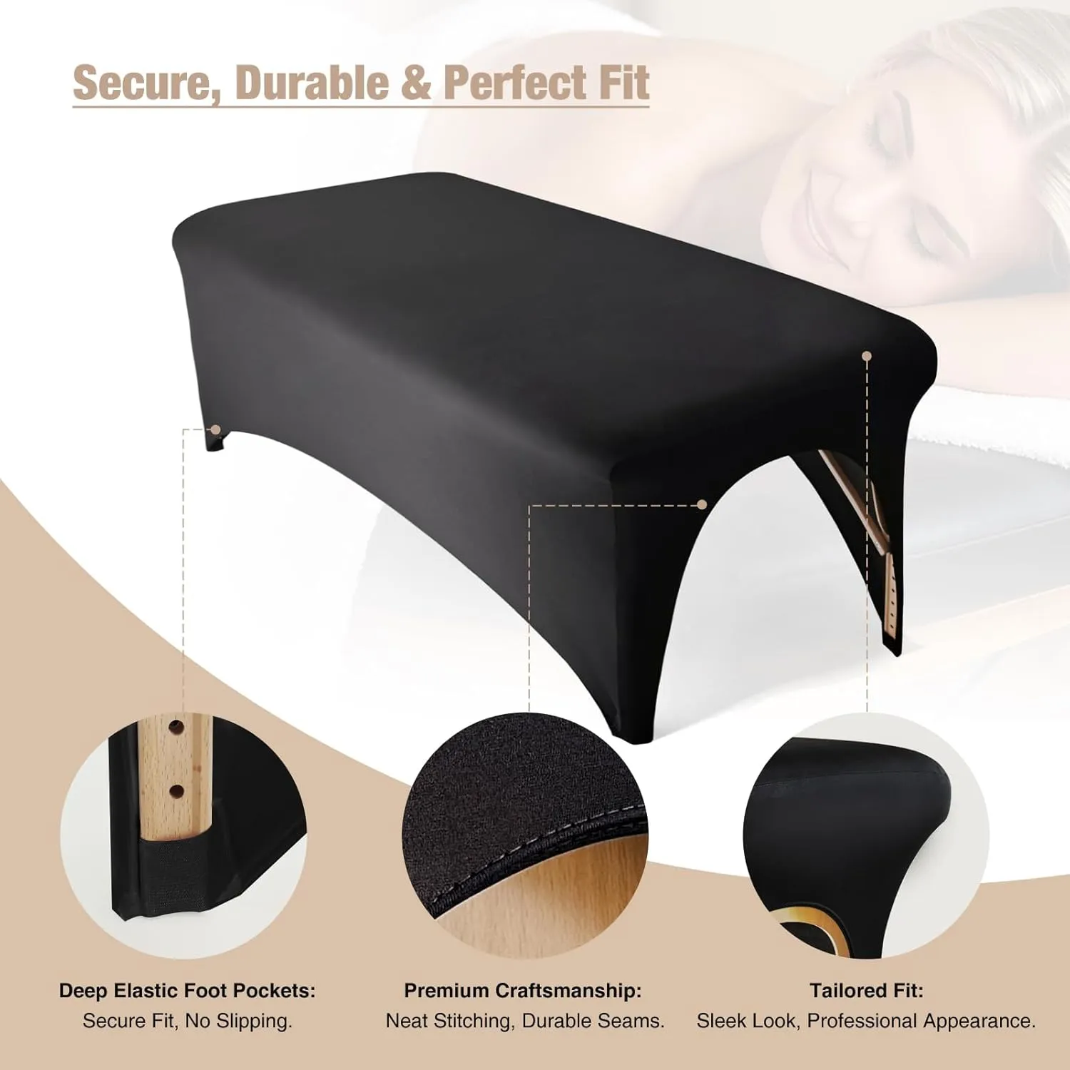 2-Pack Lash Bed Cover Professional Stretchy Spa Bed Cover Reusable Massage Table Cover Beauty Bed Protective Topper, Excellent for Lash Extension, Massage, Spa, Salon, Wax, Tattoo (Black)
