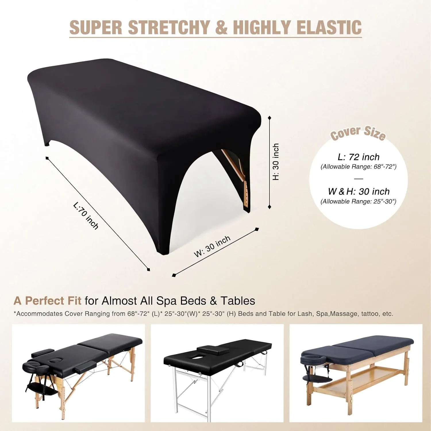 2-Pack Lash Bed Cover Professional Stretchy Spa Bed Cover Reusable Massage Table Cover Beauty Bed Protective Topper, Excellent for Lash Extension, Massage, Spa, Salon, Wax, Tattoo (Black)