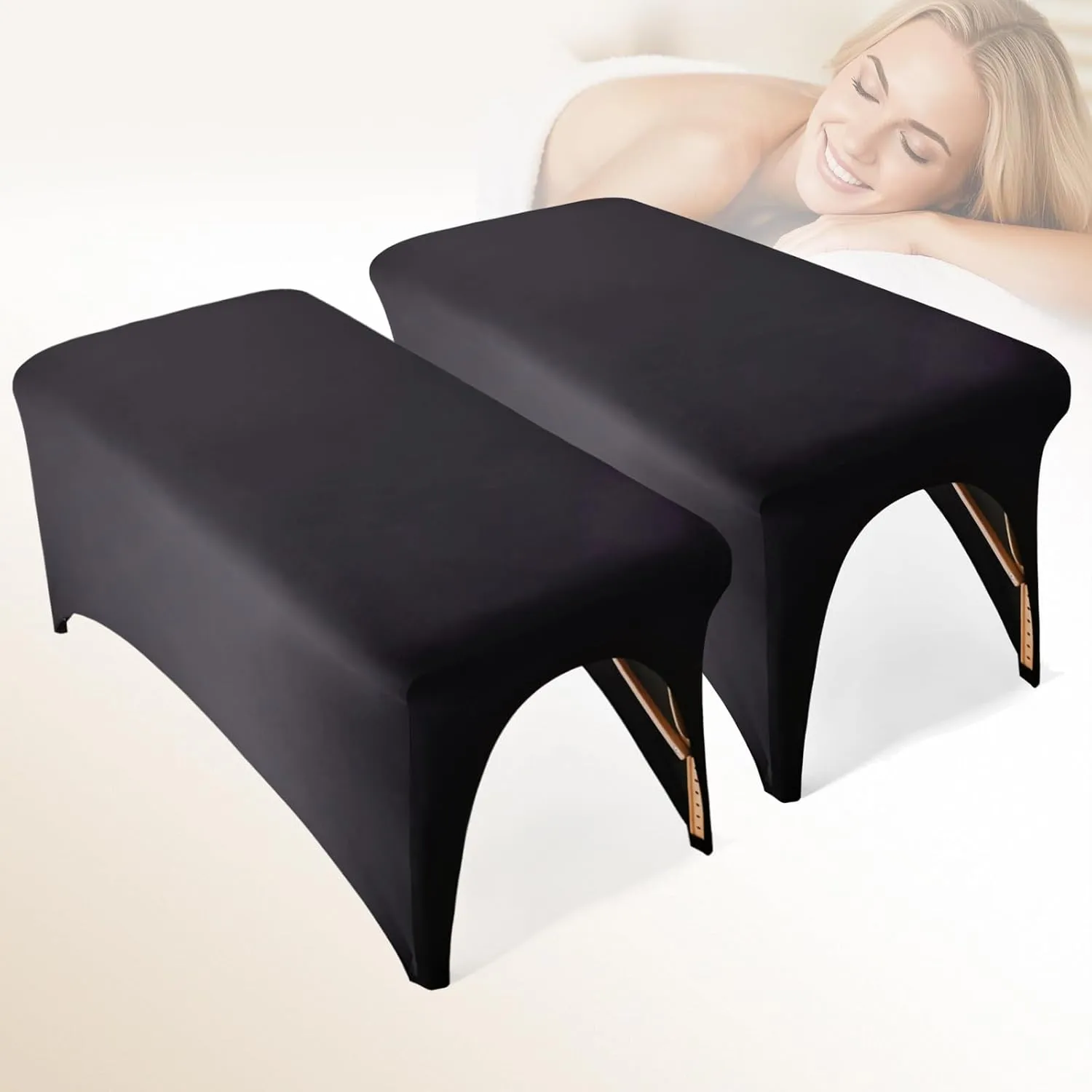 2-Pack Lash Bed Cover Professional Stretchy Spa Bed Cover Reusable Massage Table Cover Beauty Bed Protective Topper, Excellent for Lash Extension, Massage, Spa, Salon, Wax, Tattoo (Black)