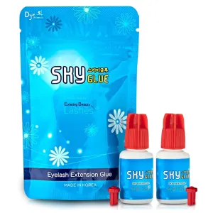 2 Pack Sky Glue S  Eyelash Extension Glue Professional Use Only - Extra Strong Lash Extensions Adhesive 6-7 Weeks Retention and 1-2s Dry, Long Lasting Semi Permanent Black Glue - 2 Bottles 5 ml Ea