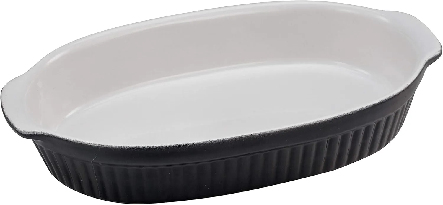23532 Classic Black & White 1-Piece Crockery Set, Stoneware Casserole Dish, Dishwasher and Microwave Safe, Made in Portugal