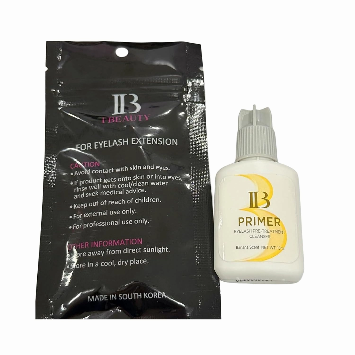 2 Bottles Korea Original IBeauty Eyelash Extensions Glue 15ml IB Primer Super Bonder False Lash Adhesive Glue Makeup Tools for Professional Salon Use