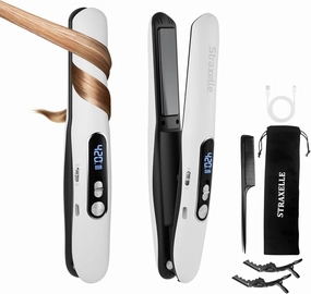 2-in-1 Mini Cordless Hair Straightener and Curler, Adjustable 350°F-420°F, 20s Heat-Up/LED Display/5000mAh Battery, Mini Flat Iron Travel Safe Ceramic Plates for Fine to Thick Hair