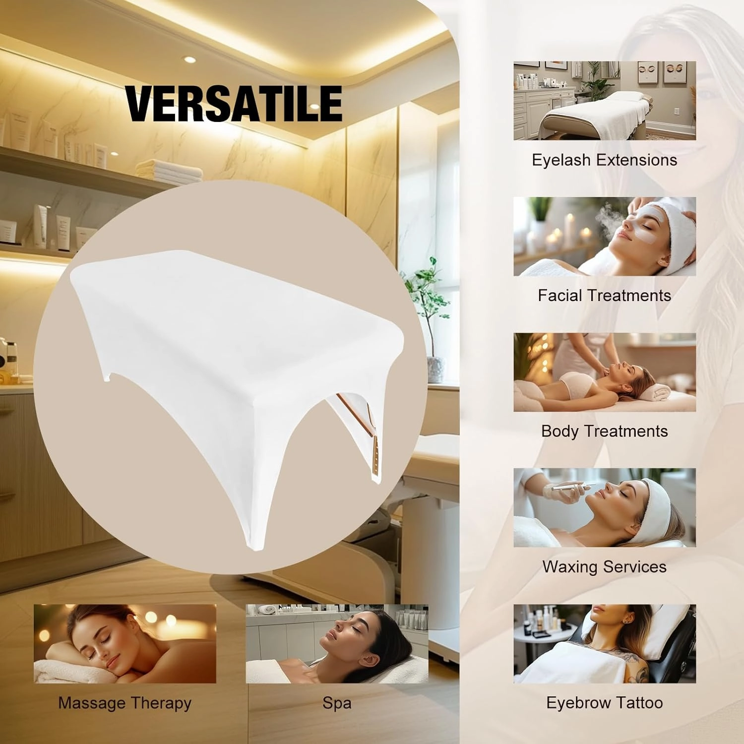 2-Pack Lash Bed Cover Professional Stretchy Spa Bed Cover Reusable Massage Table Cover Beauty Bed Protective Topper, Excellent for Lash Extension, Massage, Spa, Salon, Wax, Tattoo (White)