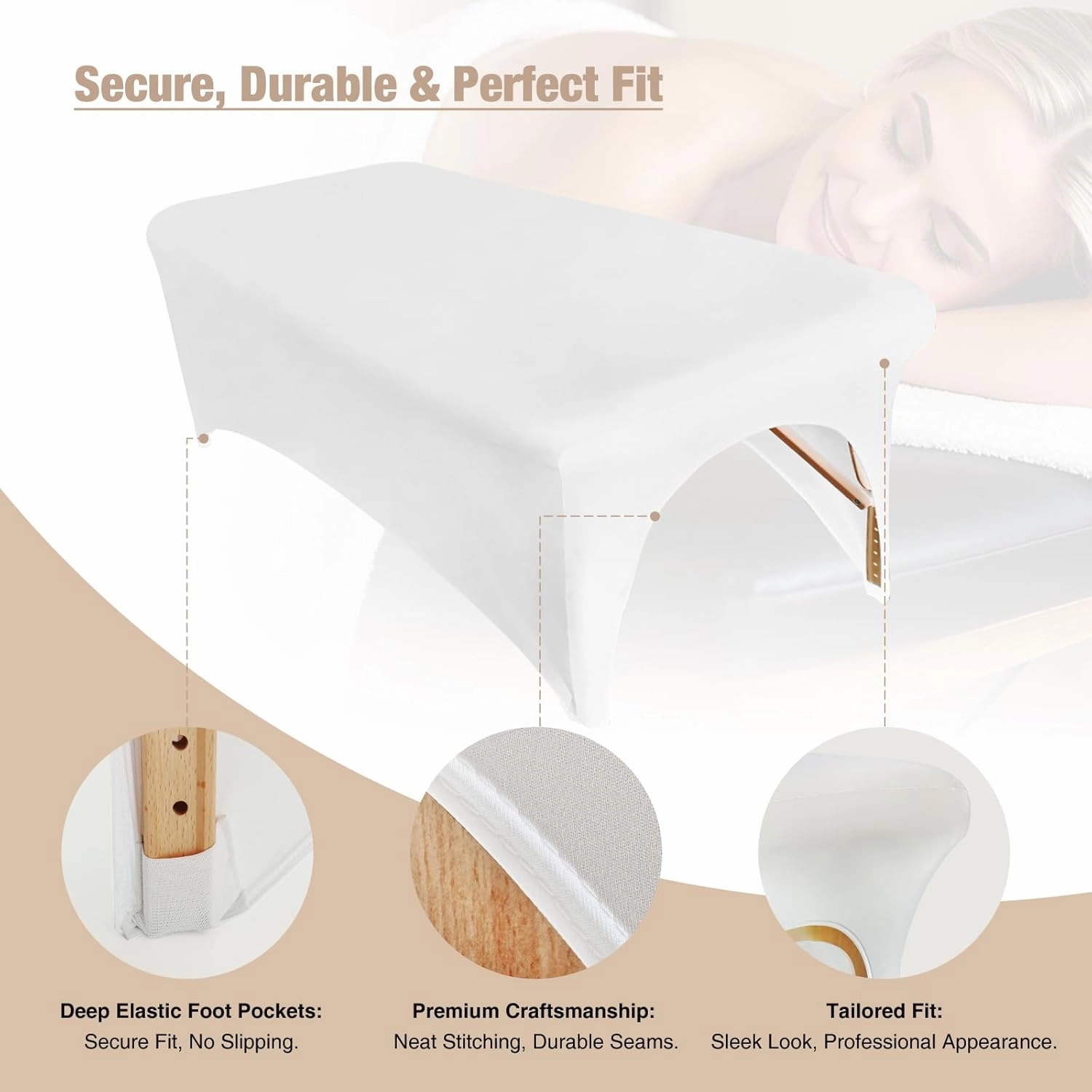 2-Pack Lash Bed Cover Professional Stretchy Spa Bed Cover Reusable Massage Table Cover Beauty Bed Protective Topper, Excellent for Lash Extension, Massage, Spa, Salon, Wax, Tattoo (White)