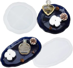 2PC Silicone Large Tray Mold Irregular Oval/Round Coasters Epoxy Resin Casting Mould Kit Art Supplies for Resin Home Office Decor Ideal Gift (Oval Round)