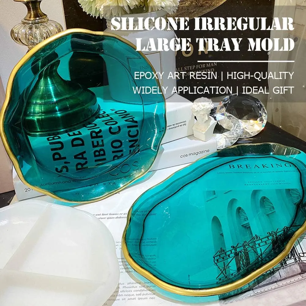 2PC Silicone Large Tray Mold Irregular Oval/Round Coasters Epoxy Resin Casting Mould Kit Art Supplies for Resin Home Office Decor Ideal Gift (Oval Round)