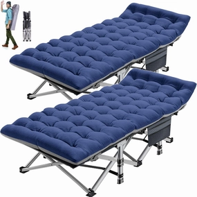 2PK Heavy Duty Folding Camping Cot for Adults, Double Layer 1200D Fabric, 500lb Capacity, Portable Guest Bed with Mat & Carry Bag for Indoor/Outdoor Use