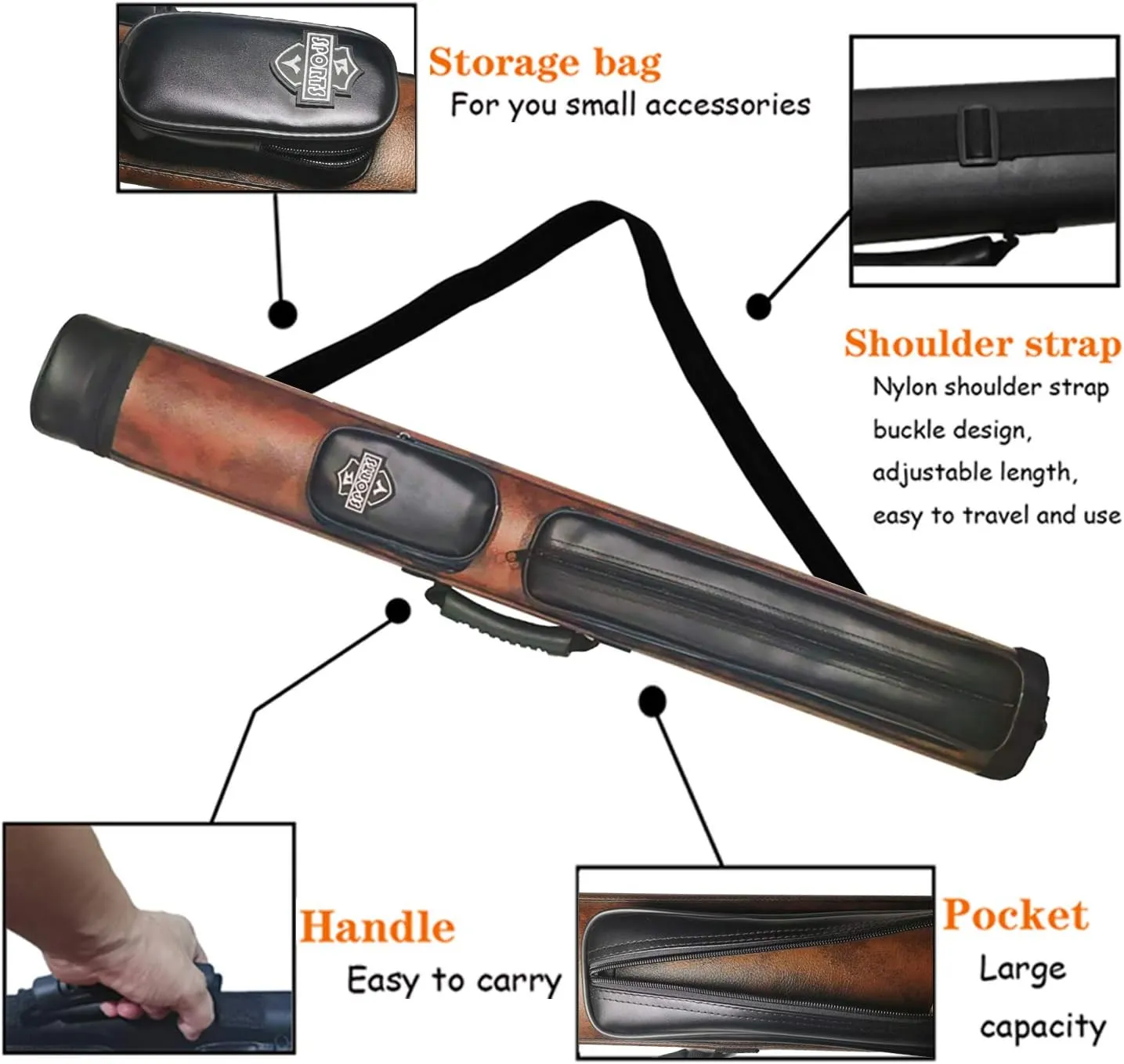 2x2 Hard cue case Oval Pool Cue Billiard Stick Carrying Case
