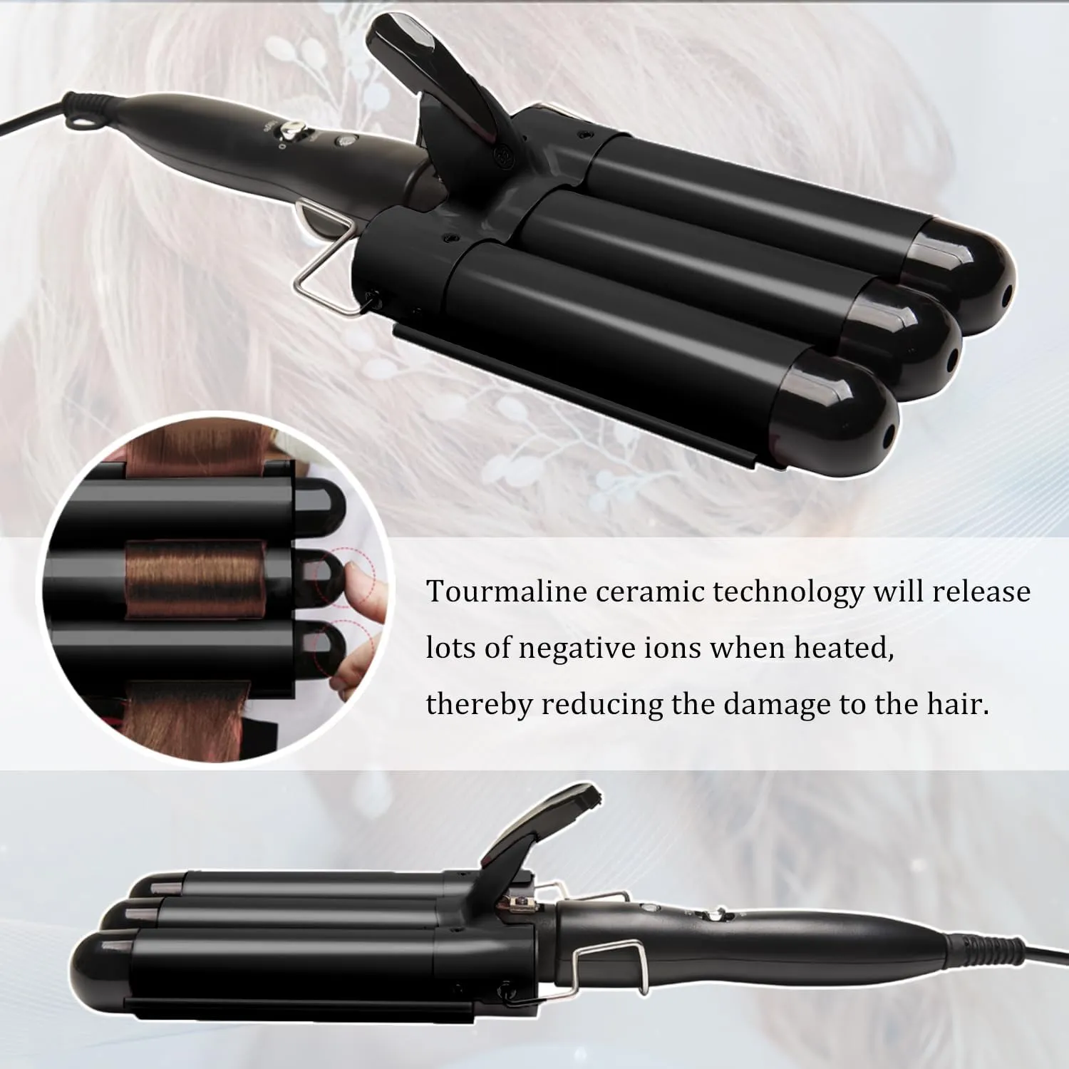 3 Barrel Curling Iron Jumbo 1.25 inch (32mm) Hair Curling Wand Crimper Instant Heating Adjustable Hair Curler with 2 Temperature Control