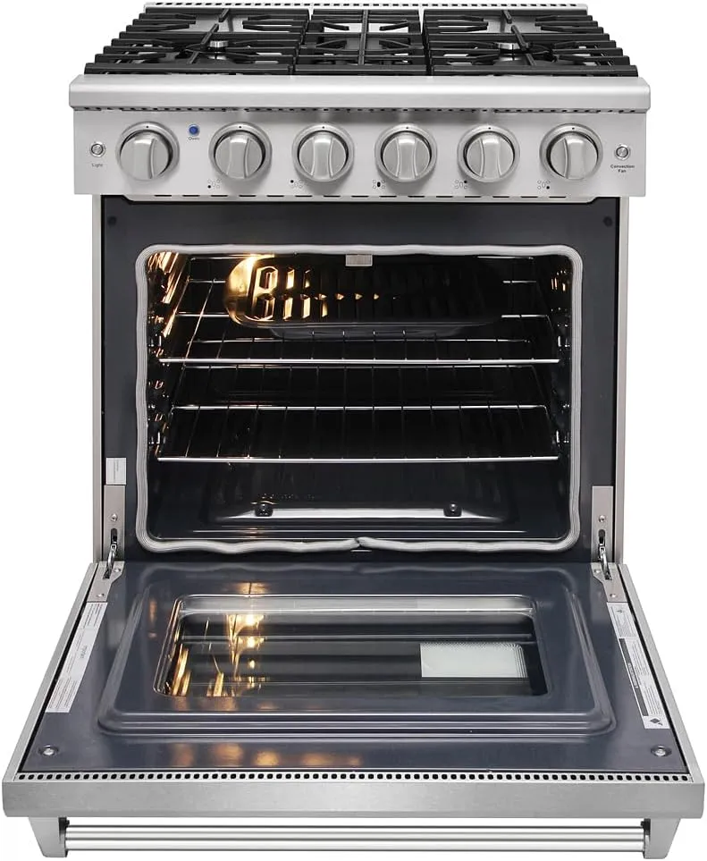30 inch Professional Freestanding Pro-Style Natural Gas Range or Liquid Propane Gas Range with 5 Burners, 4.55 cu.ft. Oven Capacity, in Stainless Steel - KOS-30RG03M (Stainless Steel)