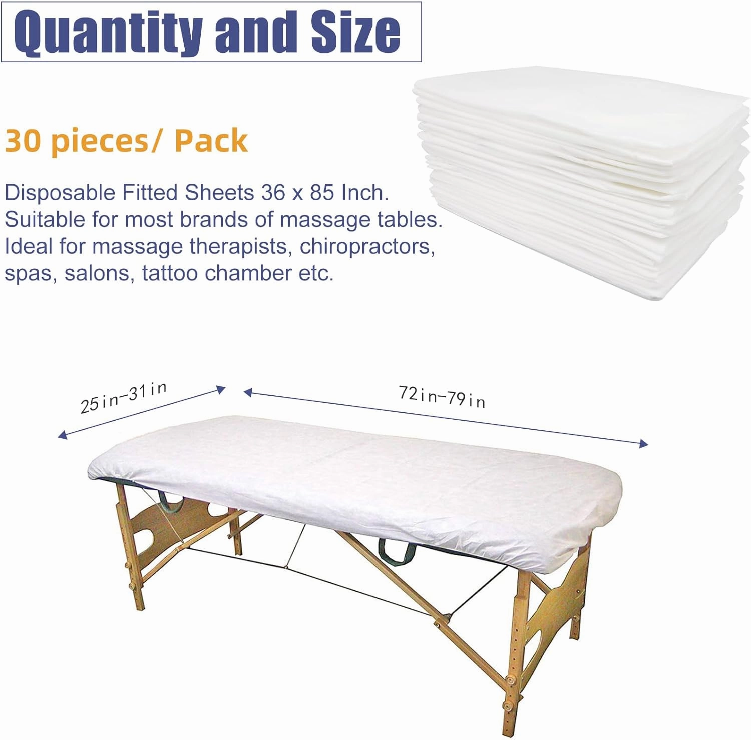 30PCS Disposable Fitted Massage Table Sheets, Heavy Duty Elastic Disposable Bed Cover, Breathable Disposable Fitted Sheets for Spa White Non Woven Fabric 36 x 85 Inch
