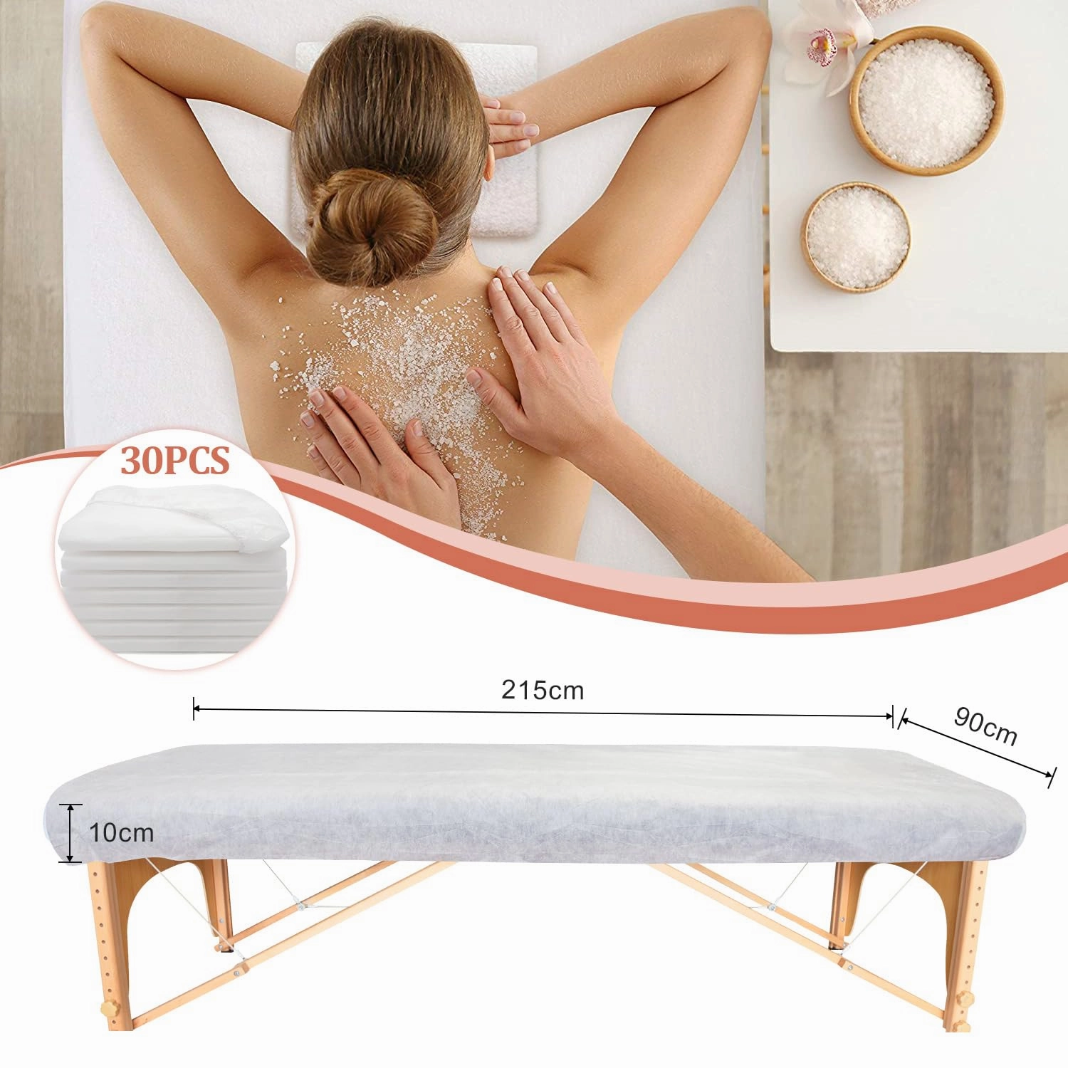 30PCS Disposable Fitted Massage Table Sheets, Heavy Duty Elastic Disposable Bed Cover, Breathable Disposable Fitted Sheets for Spa White Non Woven Fabric 36 x 85 Inch