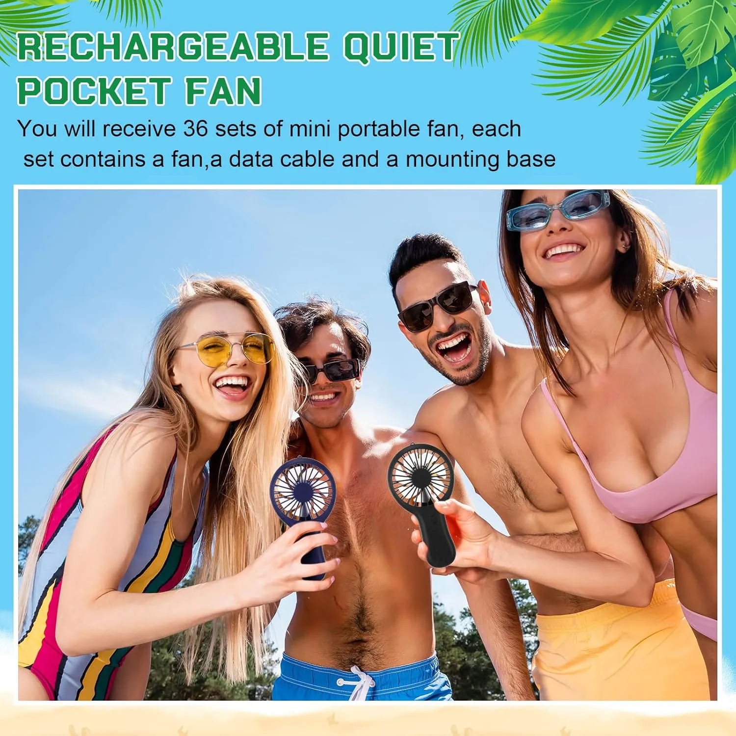 36 Pack Mini Powerful Handheld Fan Bulk 3 Speed USB Rechargeable Small Desk Fan Summer Gift for Wedding Beach Outdoor Women Eyelash (Classic 4 Colors)