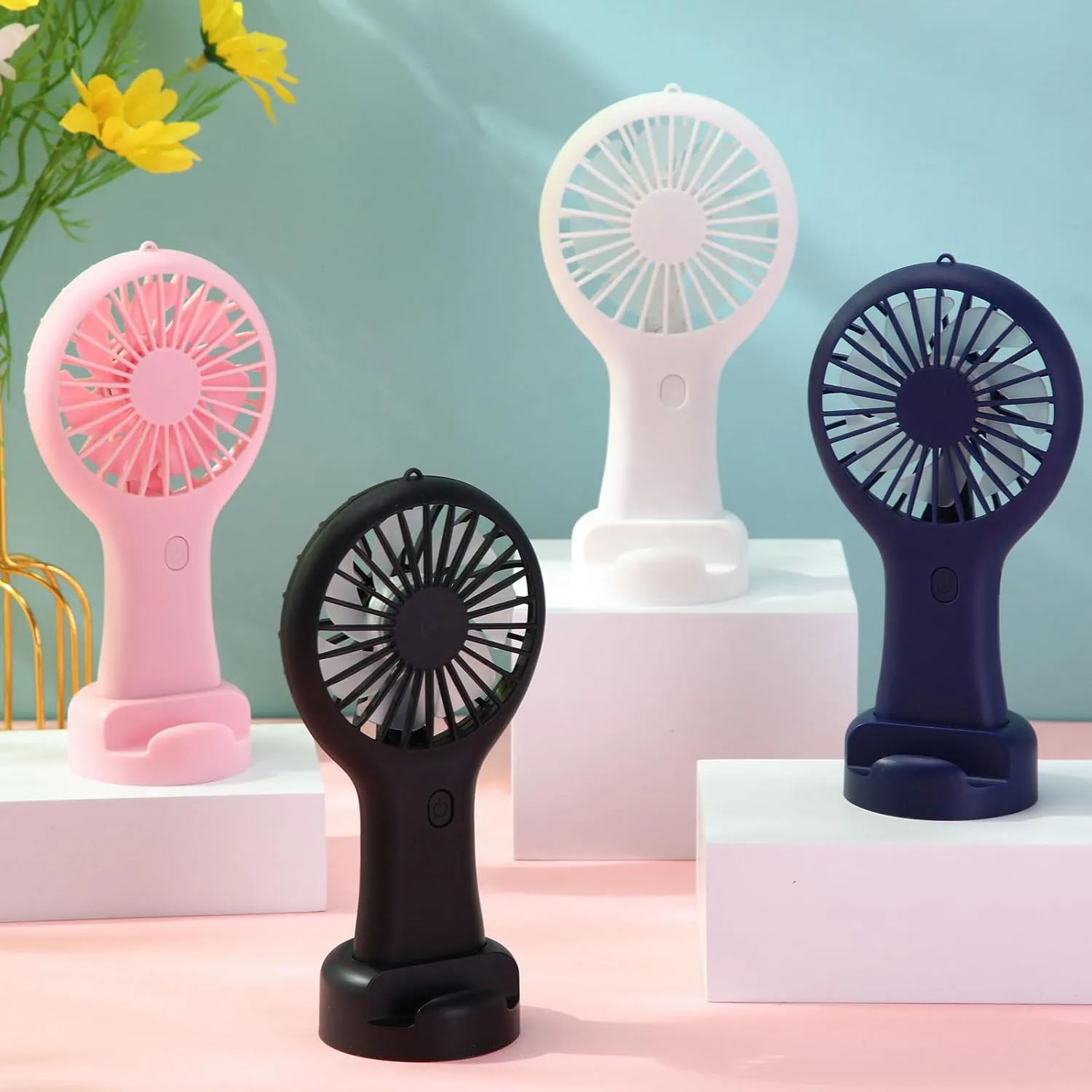36 Pack Mini Powerful Handheld Fan Bulk 3 Speed USB Rechargeable Small Desk Fan Summer Gift for Wedding Beach Outdoor Women Eyelash (Classic 4 Colors)