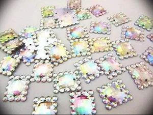 36 Sew On Rectangle Shape Crystal Ab Rhinestone Acrylic Jewel/Hole E16-13mmx16mm Ribbon Lace Trim Embroidery Applique Fabric Grosgrain Delicate DIY Art Craft Supply for Scrapbooking Gift Wrapping