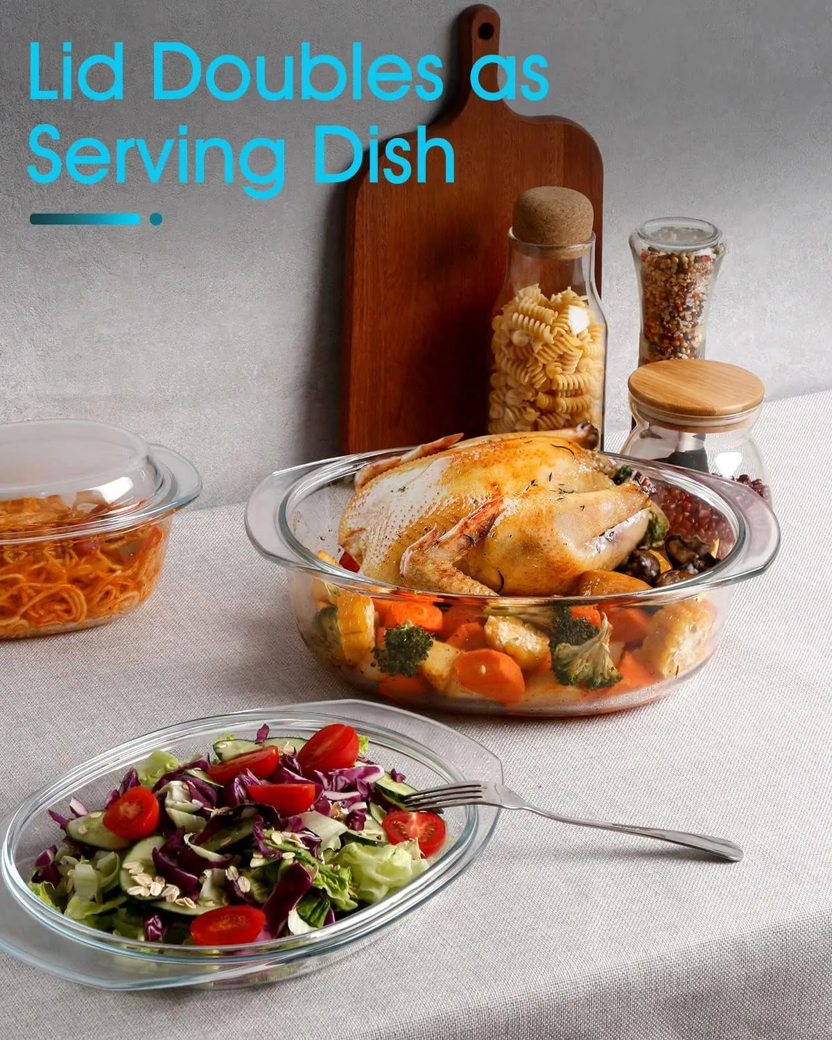 3.7QT Glass Casserole Dish with Lid, 3.5L Glass Covered Casserole Dish with Lid, Oval Glass Baking Glass Dish with Lid