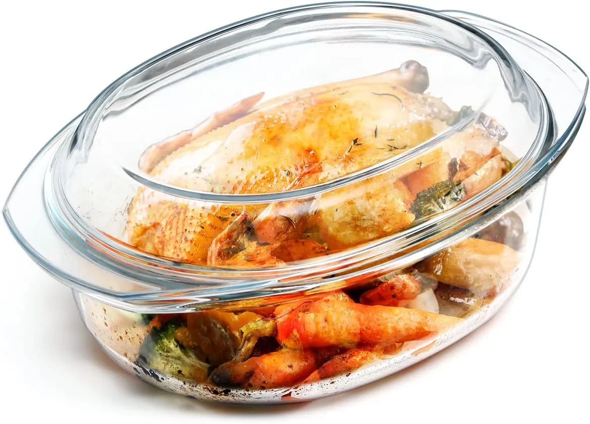 3.7QT Glass Casserole Dish with Lid, 3.5L Glass Covered Casserole Dish with Lid, Oval Glass Baking Glass Dish with Lid