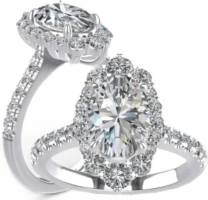 3.83ct Engagement Rings for Women, DF Color VVS Oval Cut Moissanite Halo Rings Sterling Silver with 18K White Gold Plated Marquise Shape Wedding Rings
