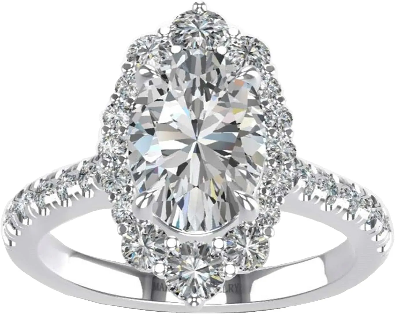 3.83ct Engagement Rings for Women, DF Color VVS Oval Cut Moissanite Halo Rings Sterling Silver with 18K White Gold Plated Marquise Shape Wedding Rings