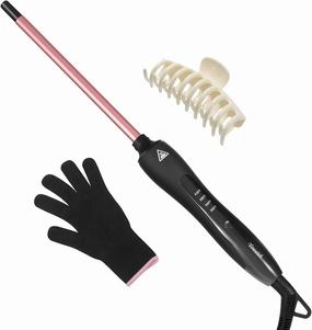3/8 Inch Small Curling Iron, 9mm Tiny Curling Wand for Long & Short Hair, Ceramic Small Barrel Curling Iron with Adjustable Temperature, Include Heat Resistant Glove and Claw Clip (Rose Pink)