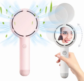 3-in-1 Mini Handheld Fan with Mirror for Makeup, Portable Makeup Fan USB Rechargeable Personal Cooling Fan Mini Eyelash Fan with Mirror and Fill Light, for Women Girls Travel Office