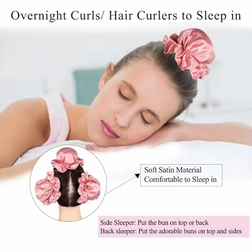 3 Sets Bun Bons Heatless Curls Satin Heatless Curling Set Overnight Curls Blowout Rods soft Hair Curlers to Sleep in with Bonnet Cap No Heat Silk Wrap Headband Roller SPink