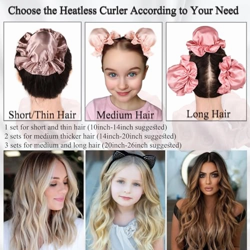 3 Sets Bun Bons Heatless Curls Satin Heatless Curling Set Overnight Curls Blowout Rods soft Hair Curlers to Sleep in with Bonnet Cap No Heat Silk Wrap Headband Roller SPink