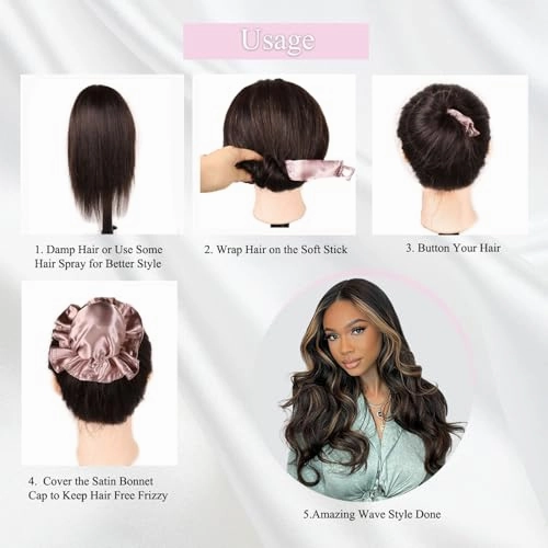 3 Sets Bun Bons Heatless Curls Satin Heatless Curling Set Overnight Curls Blowout Rods soft Hair Curlers to Sleep in with Bonnet Cap No Heat Silk Wrap Headband Roller SPink