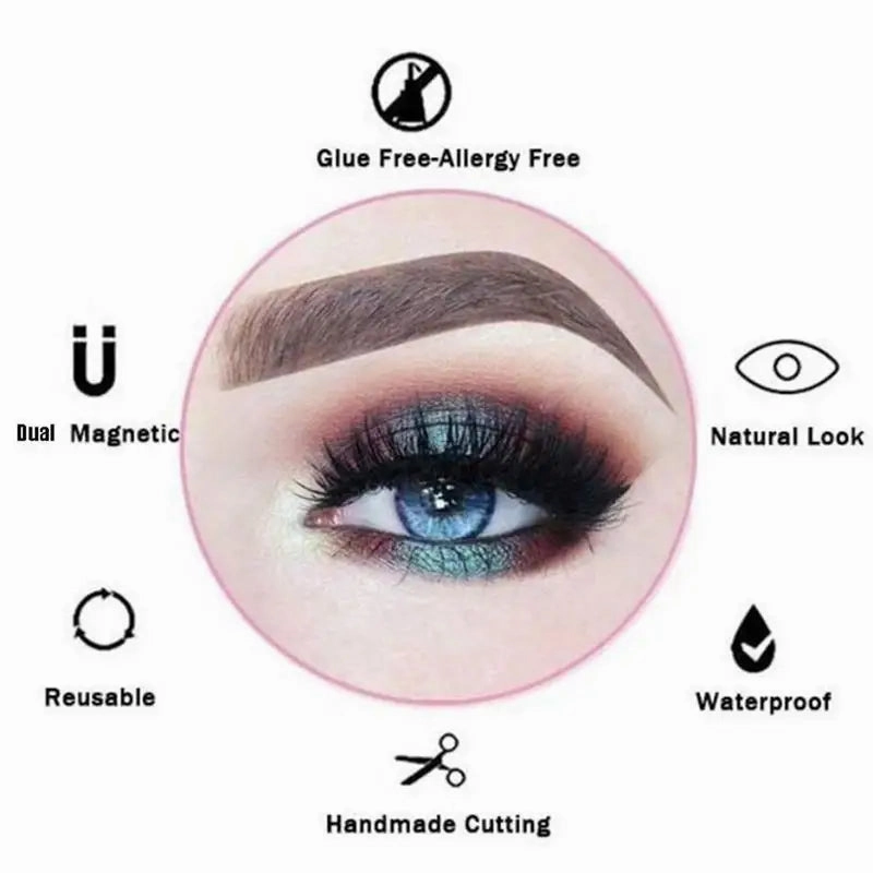 3D Dual Magnetic Eyelashes Kit with Eyelash Curler 8 Pairs Reusable Easy to Wear Fake Eye Lashes Extension Makeups Kits