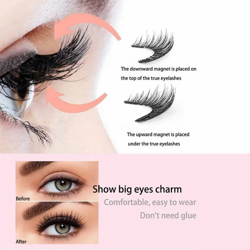 3D Dual Magnetic Eyelashes Kit with Eyelash Curler 8 Pairs Reusable Easy to Wear Fake Eye Lashes Extension Makeups Kits