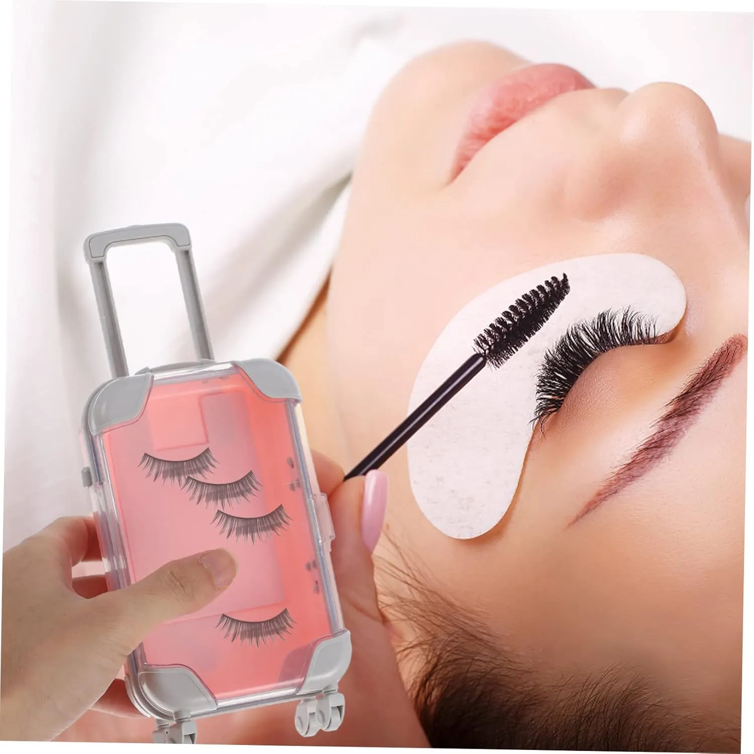 3pcs Luggage Shaped False Eyelash Organizer Case Compact Plastic Lash Box for Open Design for Eyelash Storage and