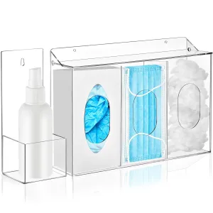 4 Compartment Hygiene Dispenser Station Wall Floating Glove Holder with Wall Mount Tissue Box Holder Use in Office Hospital for Face Masks, Gloves, Hand Sanitizer Medical Supplies