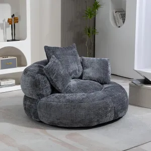 42.52" Lazy Sofa,Oversize Oval Lounger Chair,Upholstered Bean Bag Couch,3 Pillows,Chenille Floor Sofa,High Back Bean Bag Chair,for Small Apartment,Living Room,Bedroom,Office,Gray
