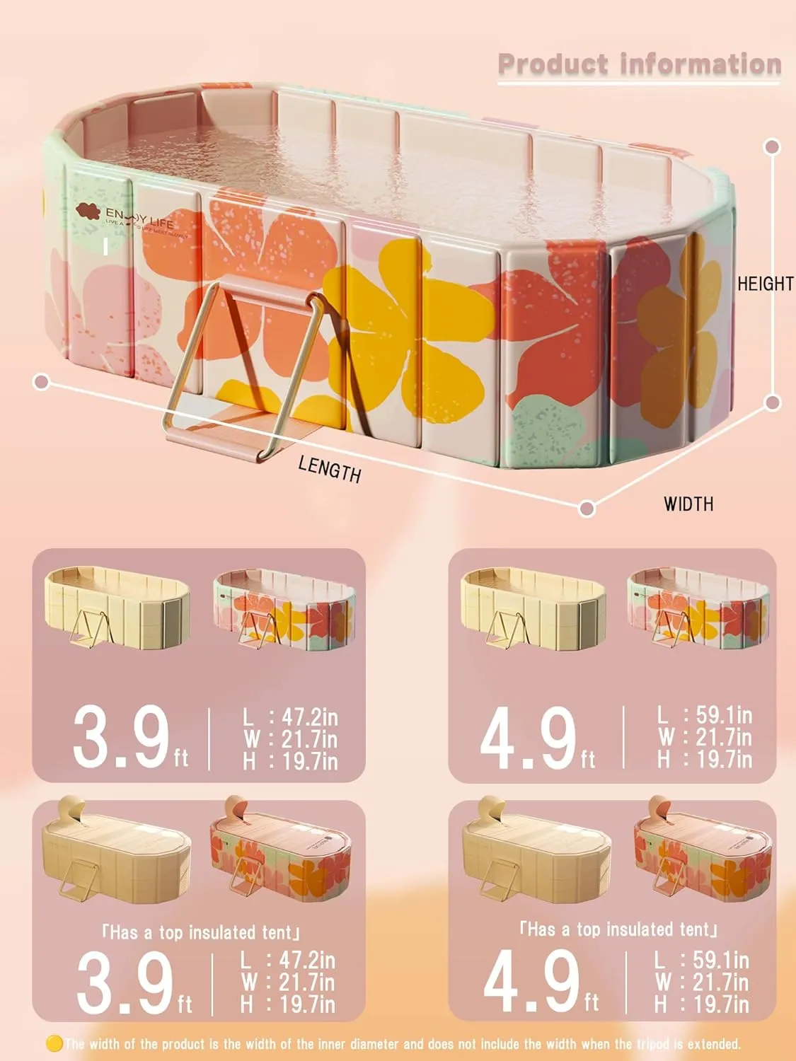 47''Portable insulated bathtub, Ice Bath Tub for Athletes, Inflation-free bathtub for shower, Ice Plunge Tub with Cover, Baths at Home & Outdoor