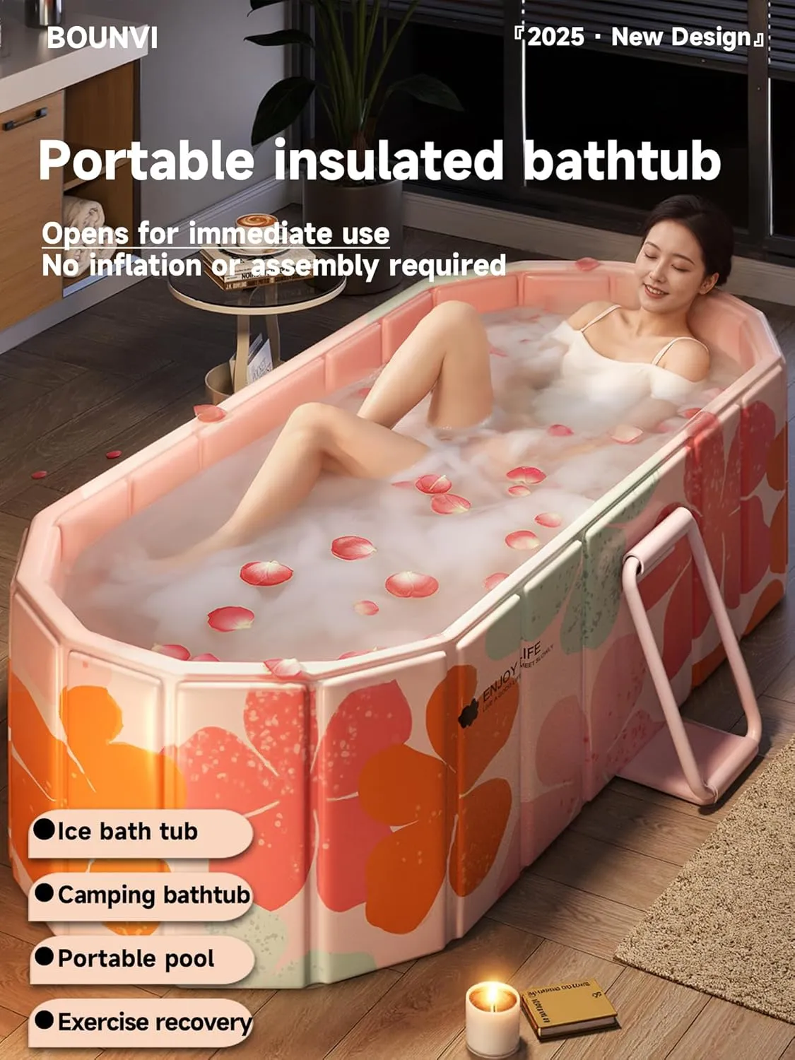 47''Portable insulated bathtub, Ice Bath Tub for Athletes, Inflation-free bathtub for shower, Ice Plunge Tub with Cover, Baths at Home & Outdoor