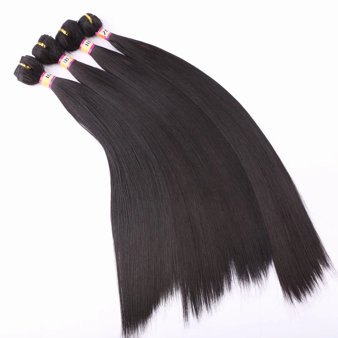 4 Bundles Silky Straight Synthetic Hair Weave Extensions Dark Brown 16 18 18 20 Inches(2#)