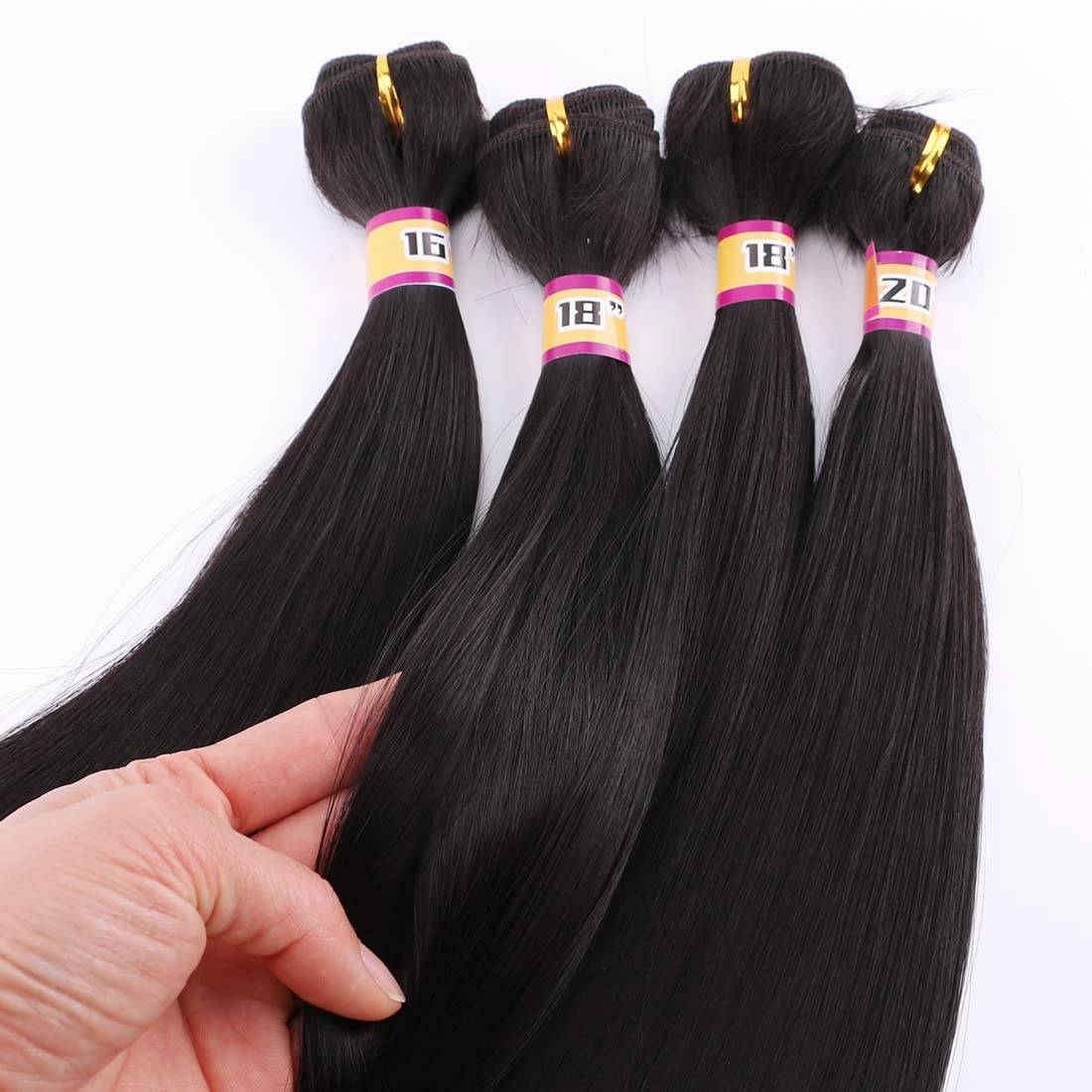 4 Bundles Silky Straight Synthetic Hair Weave Extensions Dark Brown 16 18 18 20 Inches(2#)