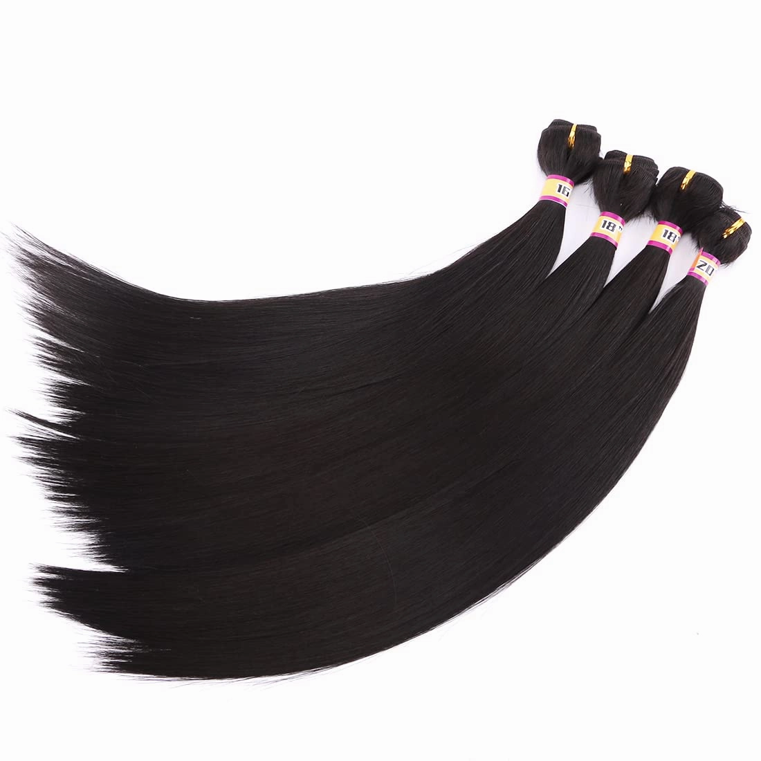 4 Bundles Silky Straight Synthetic Hair Weave Extensions Dark Brown 16 18 18 20 Inches(2#)