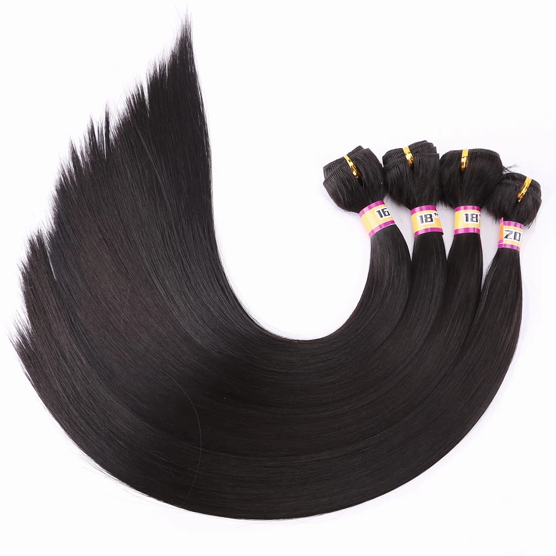 4 Bundles Silky Straight Synthetic Hair Weave Extensions Dark Brown 16 18 18 20 Inches(2#)