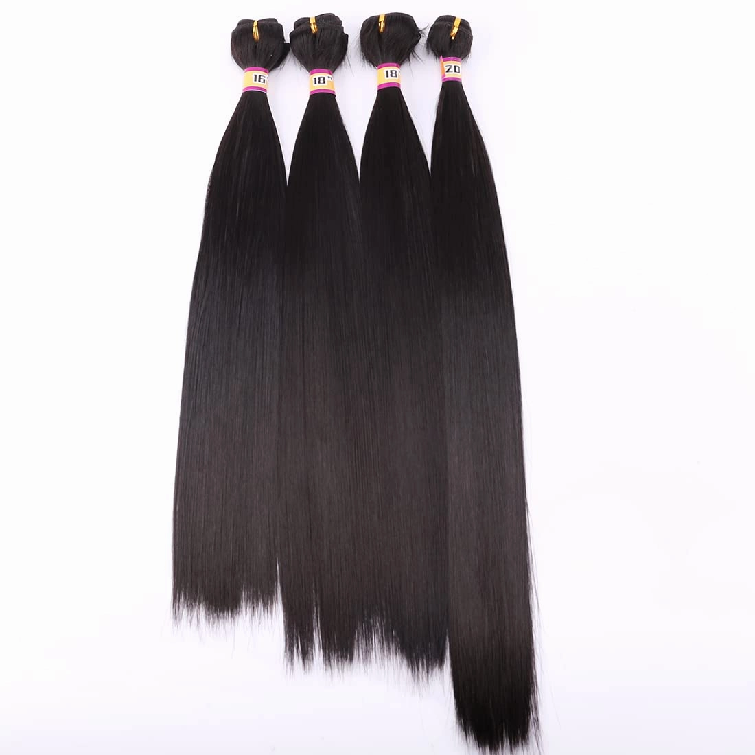 4 Bundles Silky Straight Synthetic Hair Weave Extensions Dark Brown 16 18 18 20 Inches(2#)