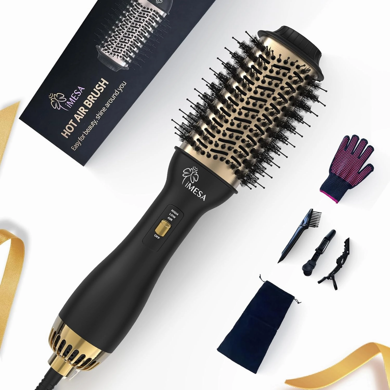 4-IN-1Hot Air Brush, 1000W Hair Dryer Brush Blow Dryer Brush, One-Step Volumizer Hair Dryer and Styler, 3 Speeds Temp, Hot Air Styler Black