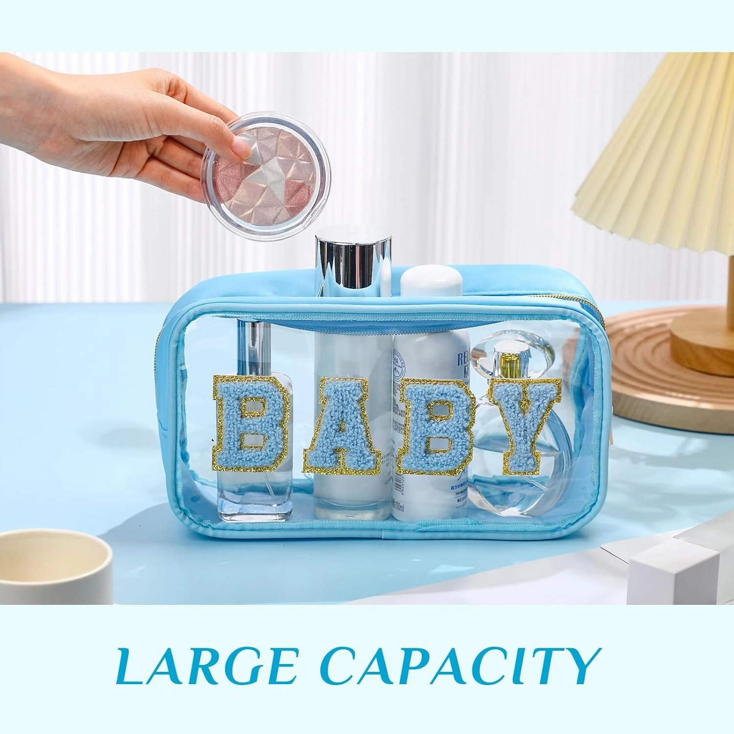 4 Pcs Mama and Baby Toiletry Bag Clear Chenille Letter Pouch Snacks Makeup Stuff Travel Diaper Bag Preppy Transparent Pouch with Zipper for Women Gift(Fresh Color)